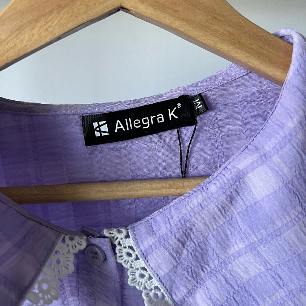 Allegra K Lavender Button-Up Blouse with Lace Collar - Picture 2 of 4